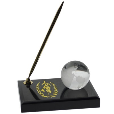 2" Optical Crystal Globe on Marble Base with Pen