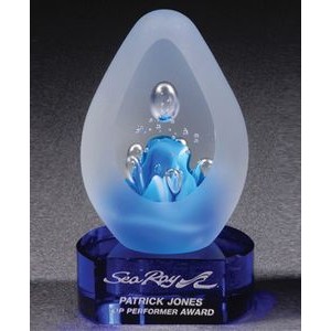 Omtimaxx Art Glass Blue Stop Action Award w/Cobalt Blue Base