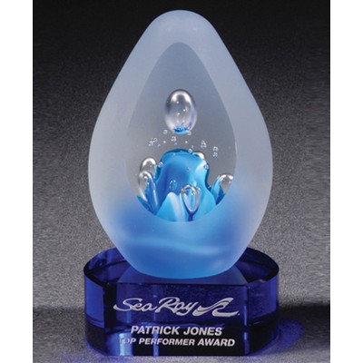 Omtimaxx Art Glass Blue Stop Action Award w/Cobalt Blue Base
