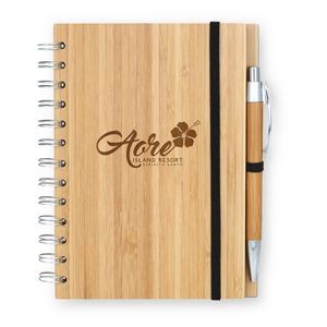 Bamboo Wire-bound Notepad w/ Bamboo Pen