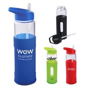 20 Oz. Glass Bottle w/Sports Lid & Silicone Sleeve