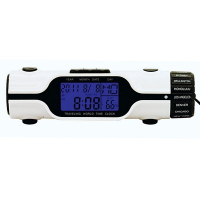 World Time Travel Alarm Clock w/LED Flashlight