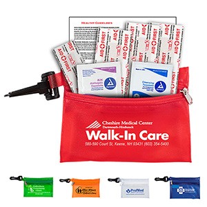 "Parkway" 7 Piece First Aid Kit Components inserted into Translucent Zipper Pouch