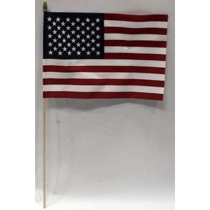 No-Fray Poly-Cotton USA Stick Flag with Gold Spear Tip (12