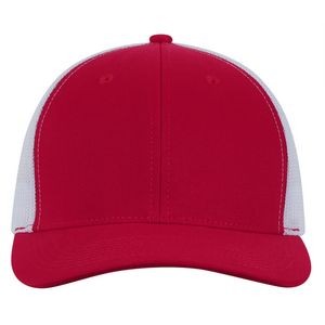 Deluxe RPET Red Brushed Twill Cap w/White Trucker Mesh
