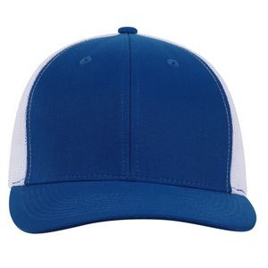 Deluxe RPET Royal Blue Brushed Twill Cap w/White Trucker Mesh