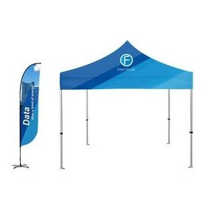 10x10ft Standard Canopy Kit w Standard Hex Aluminum Frame, Dye Sub Canopy &12ft 2-sided Feather Flag