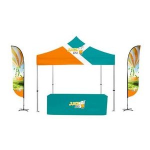 10x10ft Deluxe Canopy Kit w Standard Hex Aluminum, Dye Sub Canopy, 12ft 2-sided Feather Flag & 6ft