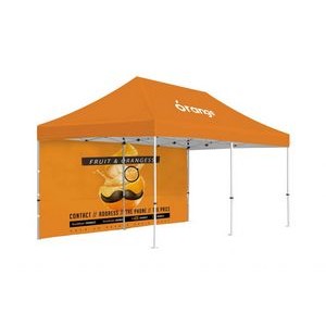10x20ft Standard Hex Aluminum Frame (40mm post, 1.2mm gauge) w Dye Sublimation Canopy + Full Wall