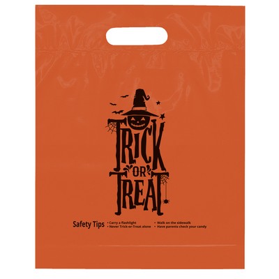 Trick or Treat Pre-Printed Orange Die Cut Handle Halloween Bags 12"x15"x3" (Flexo)
