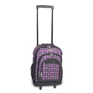 Everest Wheeled Backpack with Pattern, Purple/Black Plaid