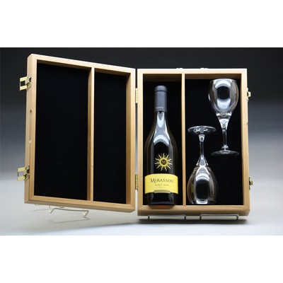 9" x 14" - Hardwood Box - Partitioned Wine Box with Hinge Lid