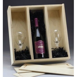 15.5" x 15.6" - Premium Birch Wood Triple Wine Box - Slide Top