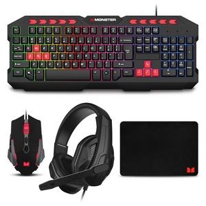 Monster Campaign Gaming Bundle, Black - Keyboard, Mouse, Headset, Mouse Pad
