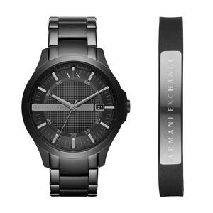 Armani Exchange Mens Hampton Black Watch & Bracelet Gift Set