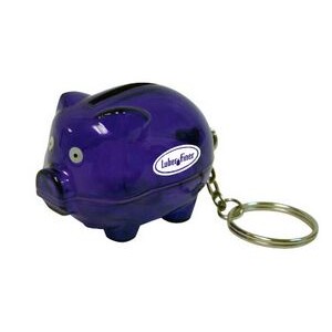 2"x1-1/4" Purple Piggy Bank Keychain