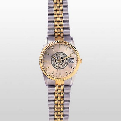 Union Series 2 Tone Swiss Styled Heavy Solid Bracelet Watch w/ Day & Date