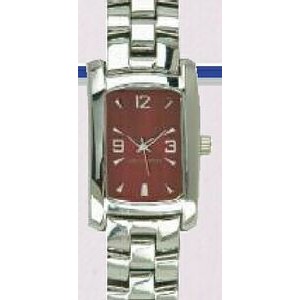 Curved Rectangle Style Watch w/ Silver Metal Bracelet