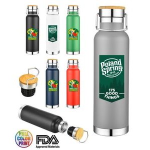 22 oz Double Wall Stainless Steel Vacuum Insulated Travel Bottle with Bamboo Lid. Powder Coated - Fu