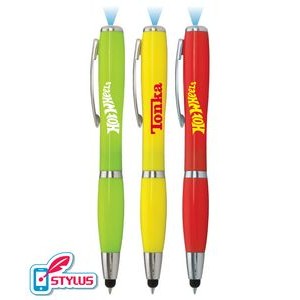 Closeout- Glossy - 3-in1 LED Flashlight Stylus Pen