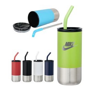 Union Printed - 18oz Double-wall Stainless Steel Tumbler (plastic liner) SS Drinking Straw and Silic