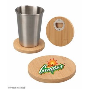 Union Printed - 4 inch Round Bamboo Coaster with Beer Opener - Full-Color Logo