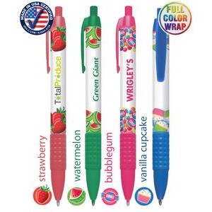 Certified USA Made - Pre-Designed - Wide Body Click Pen with Colored Trim and Rubber Grip