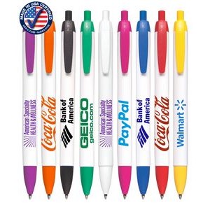 Certified USA Made - Wide Body White Click Pen with Colored Trim