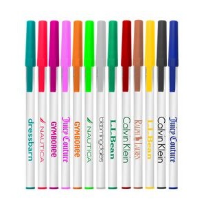 Union Printed - White Basic Stick Pens with Colored Caps and 1-Color Logo