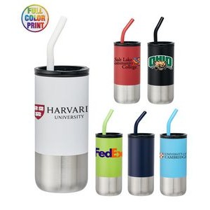 Union Printed - 18oz Double-wall Stainless Steel Tumbler plastic liner, With Straw