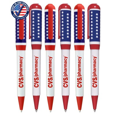 Certified USA Made - Patriotic Flag - Euro Style Twist Pen with Pocket Clip