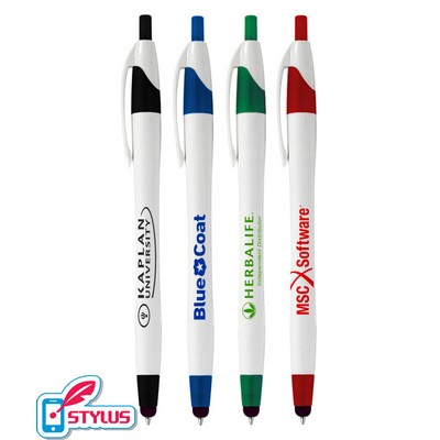 Union Printed - Elegant Stylus Pen - White Barrels with Colored Trim - 1-Color Logo