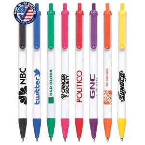 Certified USA Made - White Barrels - Click-A-Stick Pens with Pocket Clip