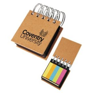 Union Printed - 3x3 Handy Eco-friendly Sticky Memo Pad with Large Spiral Binding - 1-Color Logo