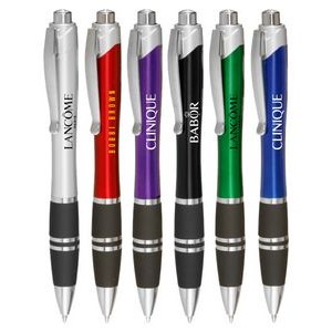 Union Printed - Kingly - Silver Click Ballpoint Pens with Black Rubber Grip