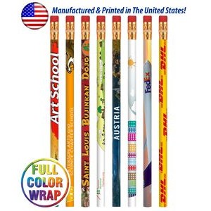 Certified USA Made - Full Color Wrap Printed High Quality Pencils with Pink Erasers
