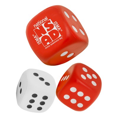 2.75 inch - Dice Shaped Stress Balls Reliever with 1-Color Logo
