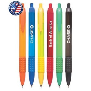 Certified USA Made - Wide Body Click Pen with Translucent Colored Trim and Rubber Grip