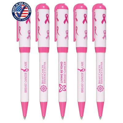 Certified USA Made - Breast Cancer Awareness - Euro Style Twist Pen with Pocket Clip