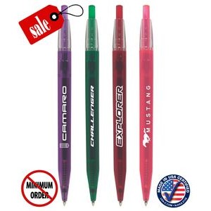 Closeout Certified USA Made - Clipless Bank - Ballpoint Click Pen - Frosted Barrel with Clear Trim