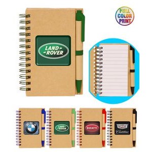 Union Printed - 3x5 Eco Spiral Notebook with Matching Eco Pen - Full Color Logo
