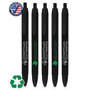 Certified USA Made - All Black Wide Barrels Click Pens made of 100% Recycled Plastic