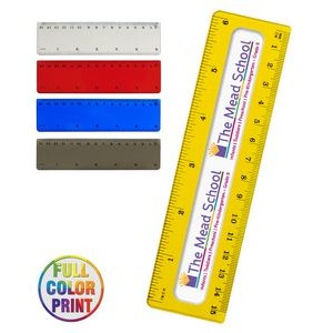 Frosted Colored 6 inch Ruler with standard and metric measurement units - Full Color Dome Print