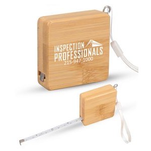Union Printed - Bamboo Wood (3ft) Square Shaped Tape Measure and Wrist Band with 1-Color Logo