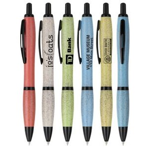 Eco Friendly - Click Action Pen - Solid Colored Wheat Straw Barrels with Grip and Black Metal Clip