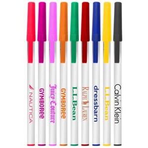 White Stick Pens with Colored Caps- Blue Ink