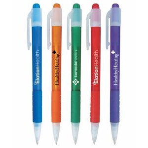 Closeout Trans Tender II - Ballpoint Clicker Pen with Clear Trim and Rubber Grip