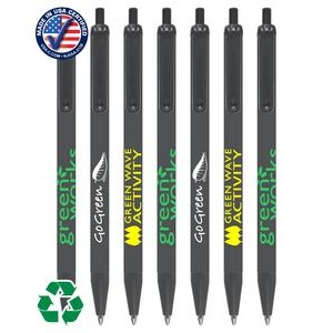 Certified USA Made - Recycled All Black - Plastic Click-A-Stick Pens with Pocket Clip