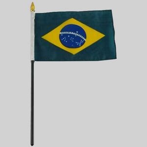 4"x6" Brazil Flag With Black Plastic Pole & Gold Spear - Brazilian Flag