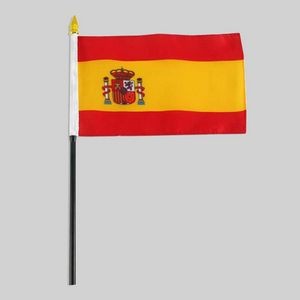 4"x6" Spain Flag With Black Plastic Pole & Gold Spear - Spanish Flag